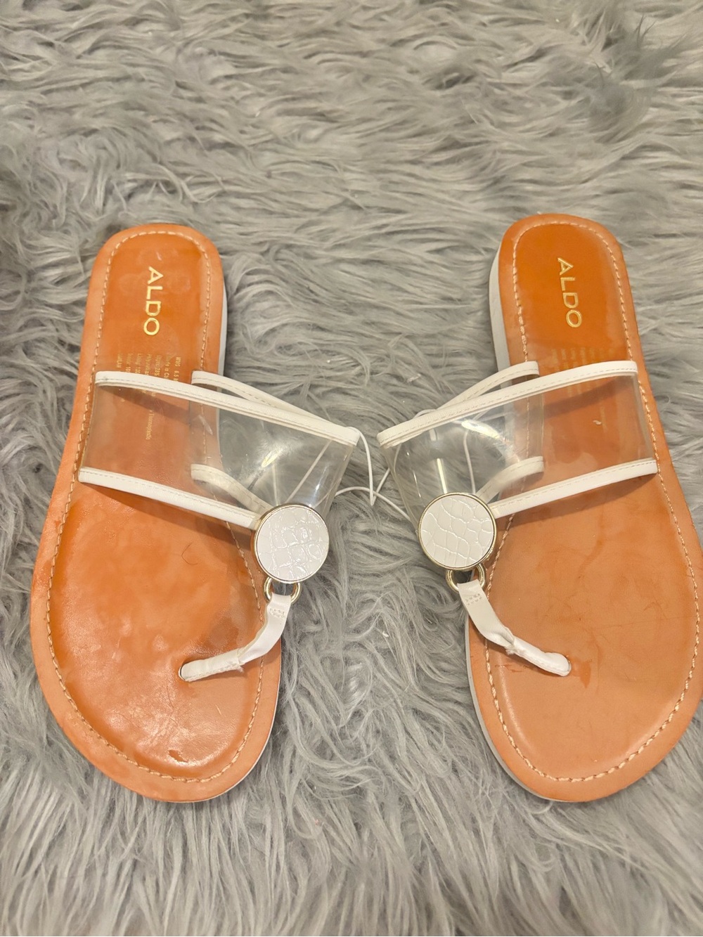 ALDO White Clear Strap Brown Footbed Slide Sandals